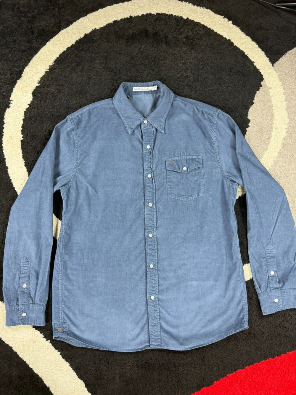 Criquet Shirt Mens Extra Large Blue Pearl Snap Corduroy Pocket Casual Preppy
